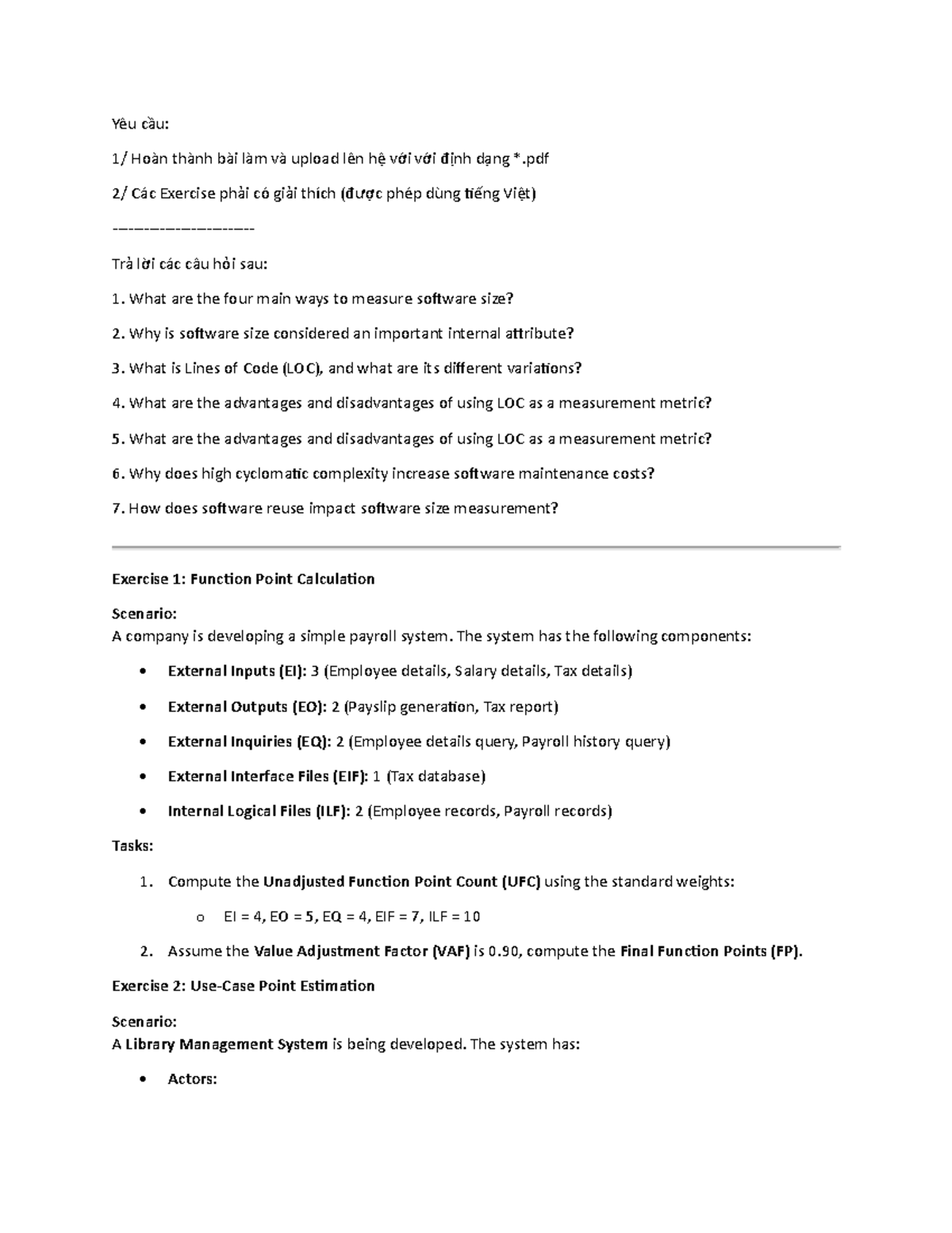 Quiz 1: Software Size Measurement & Function Point Analysis - Studocu