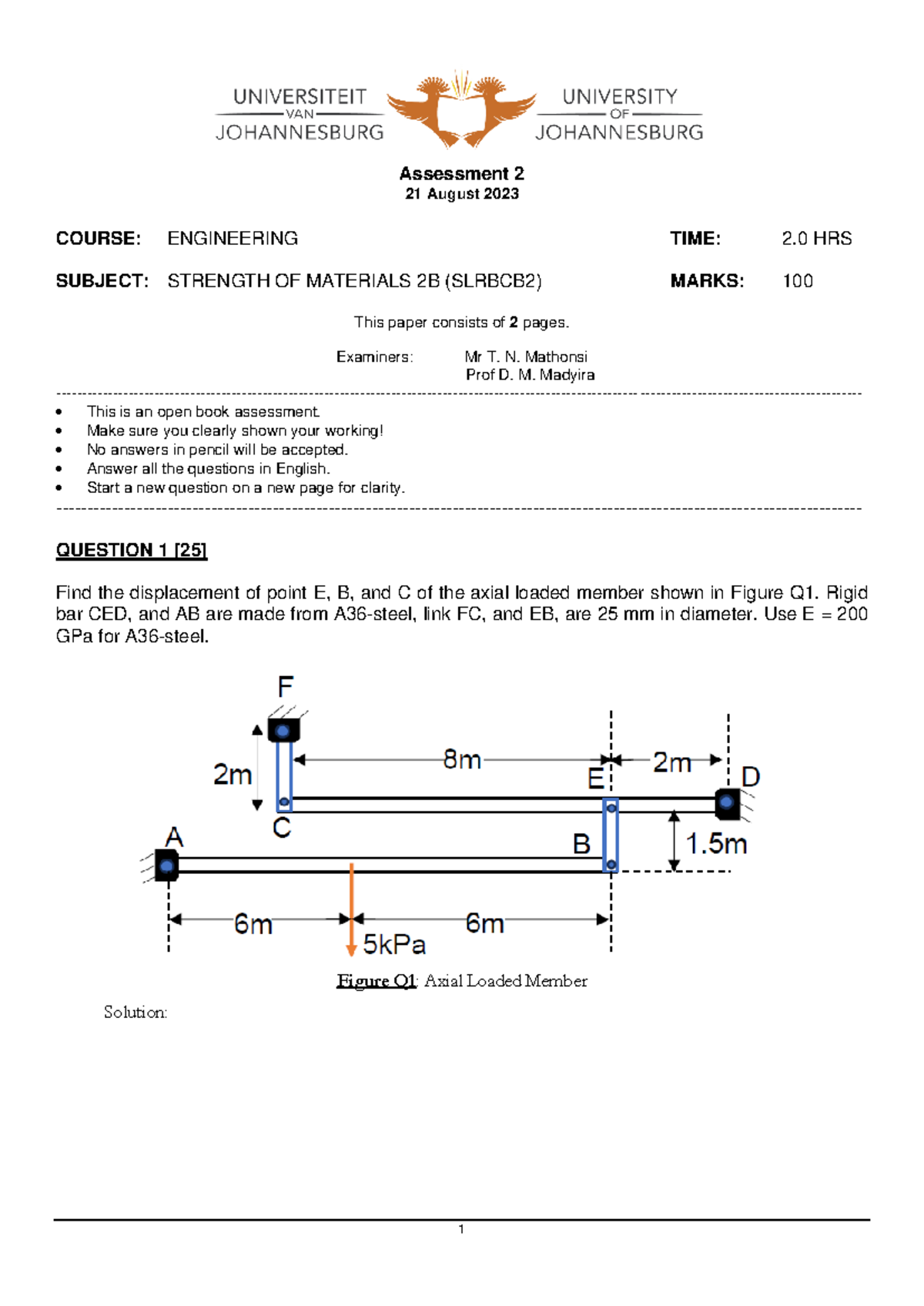 Strength of Materials 2B (SLRBCB2) Assessment 2 Memo - 2023 - Studocu