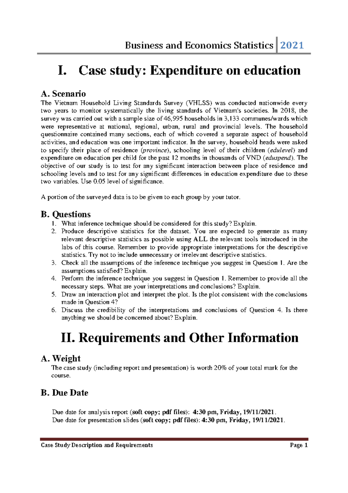 Case Study Description and Requirements - Case study: Expenditure on ...