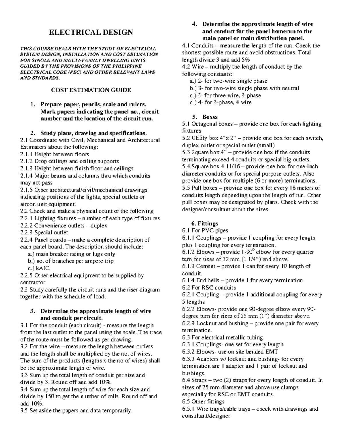 Electrical Design Guide for Residential Units (PEC Compliance) - Studocu