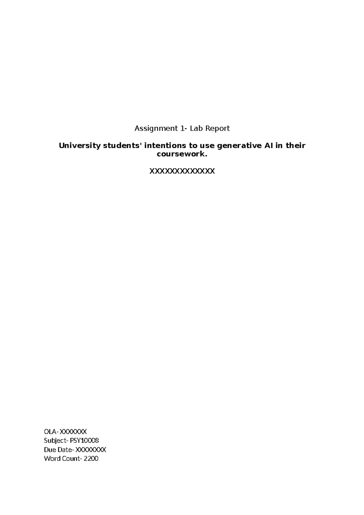 Assignment 1: Lab Report on AI Usage Intentions in Coursework - Studocu