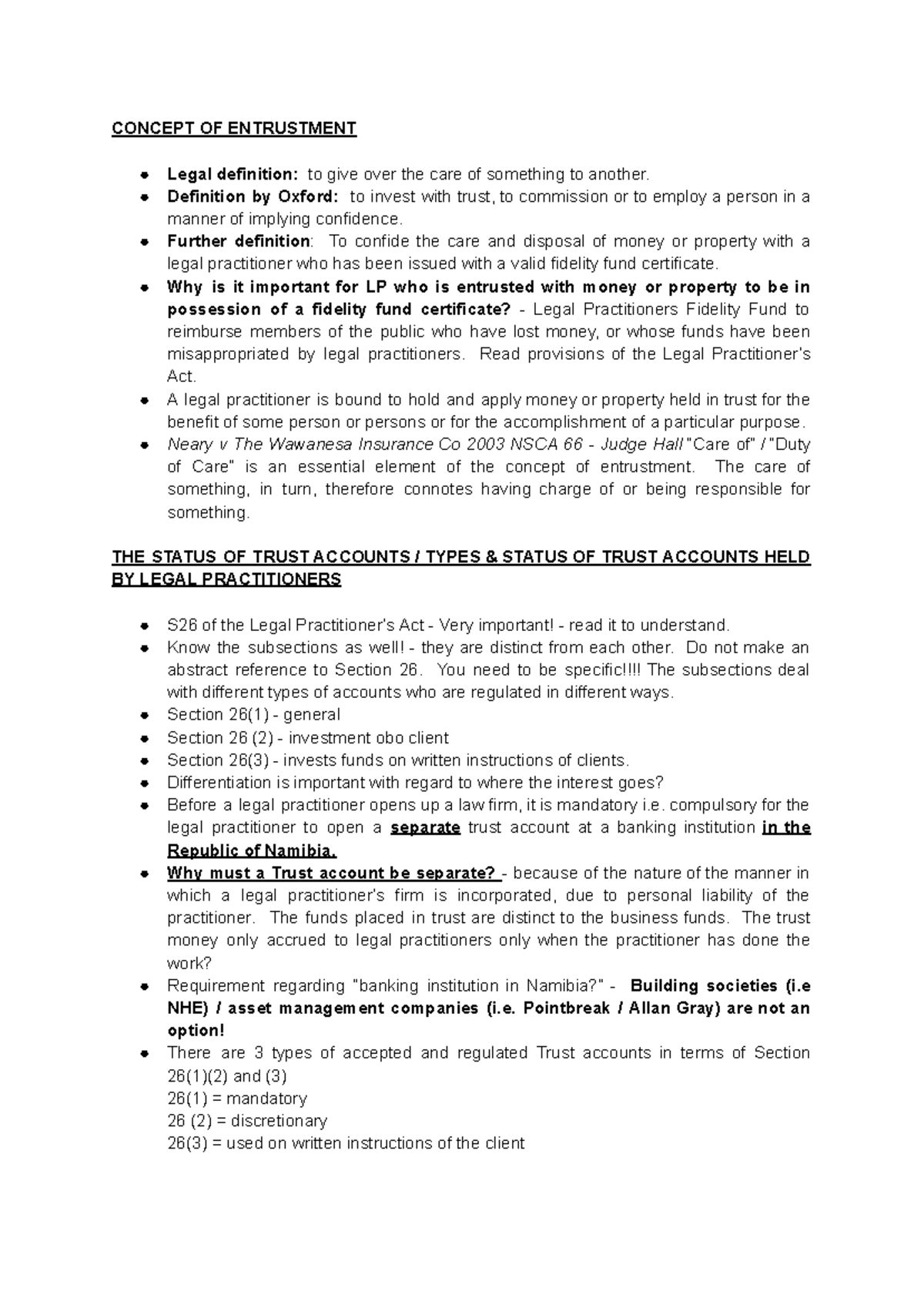 Accountancy FOR Lawyers - Notes ON Entrustment - CONCEPT OF ENTRUSTMENT ...