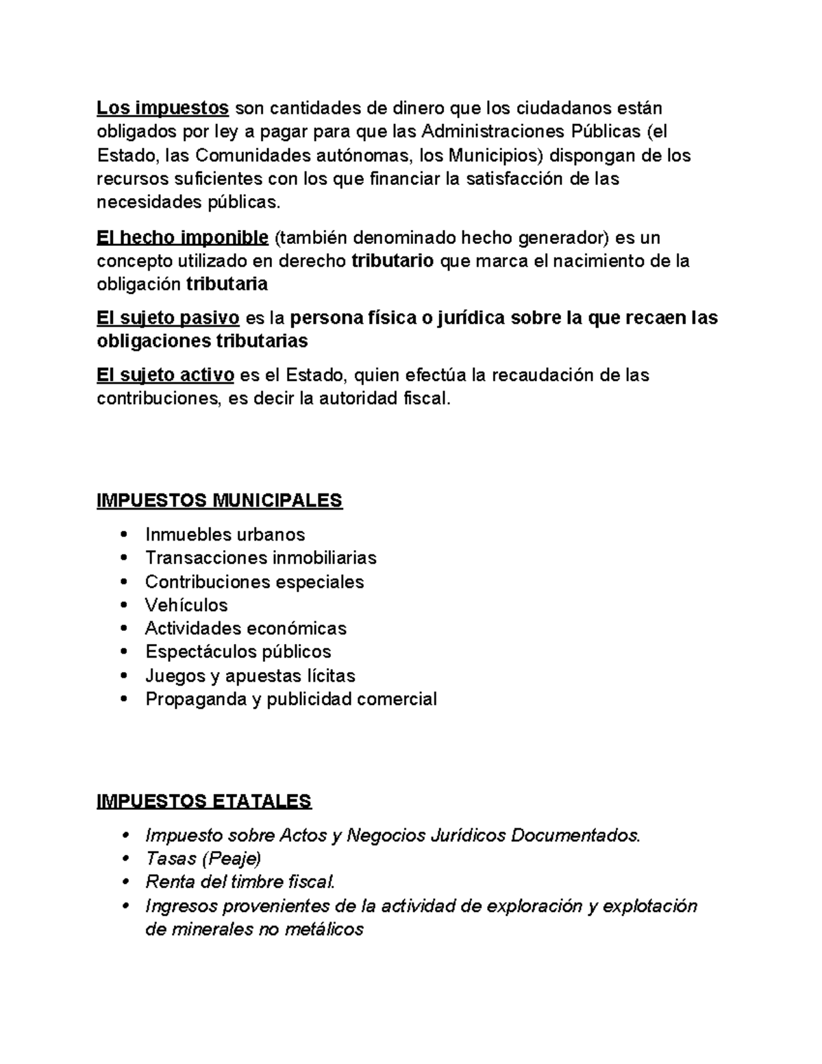 Impuestos y Obligaciones Tributarias: Conceptos Clave - Studocu