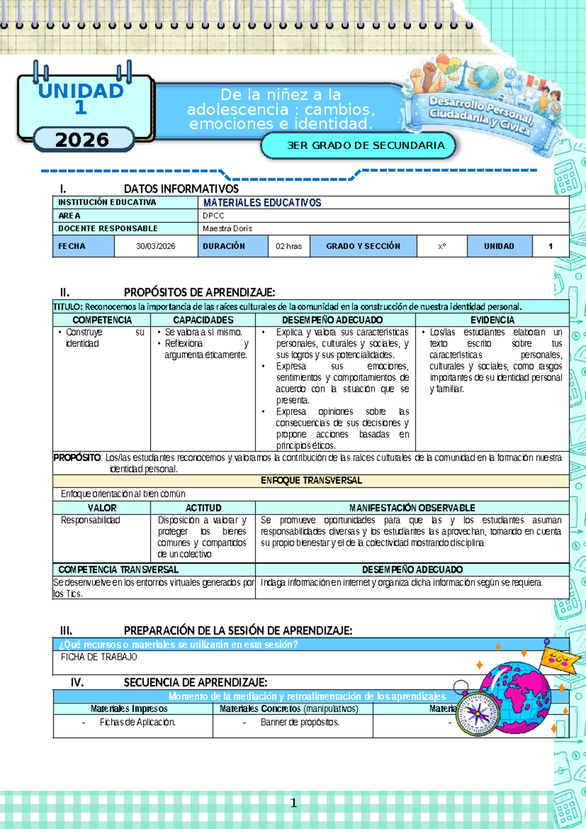 Sesión 1: Construcción de Identidad y Emociones - DPCC 2026 3º Grado ...