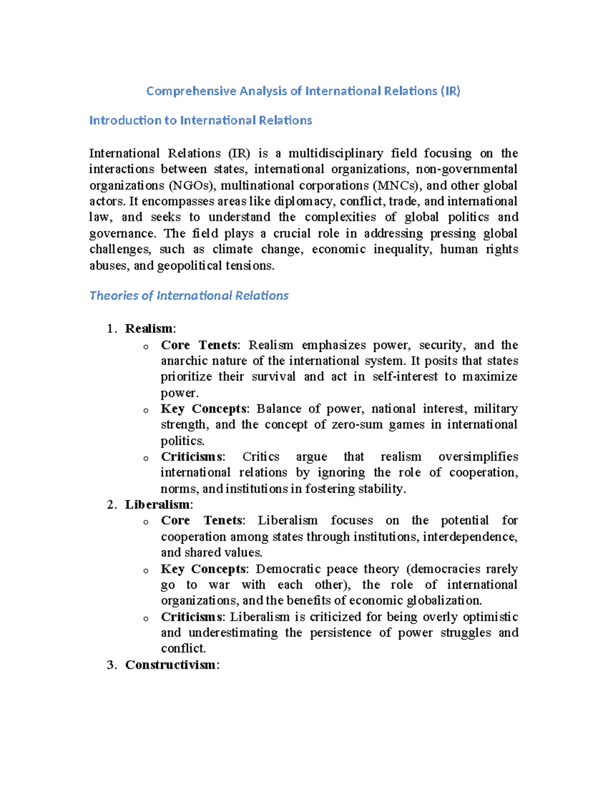 Comprehensive Analysis of International Relations - It encompasses ...