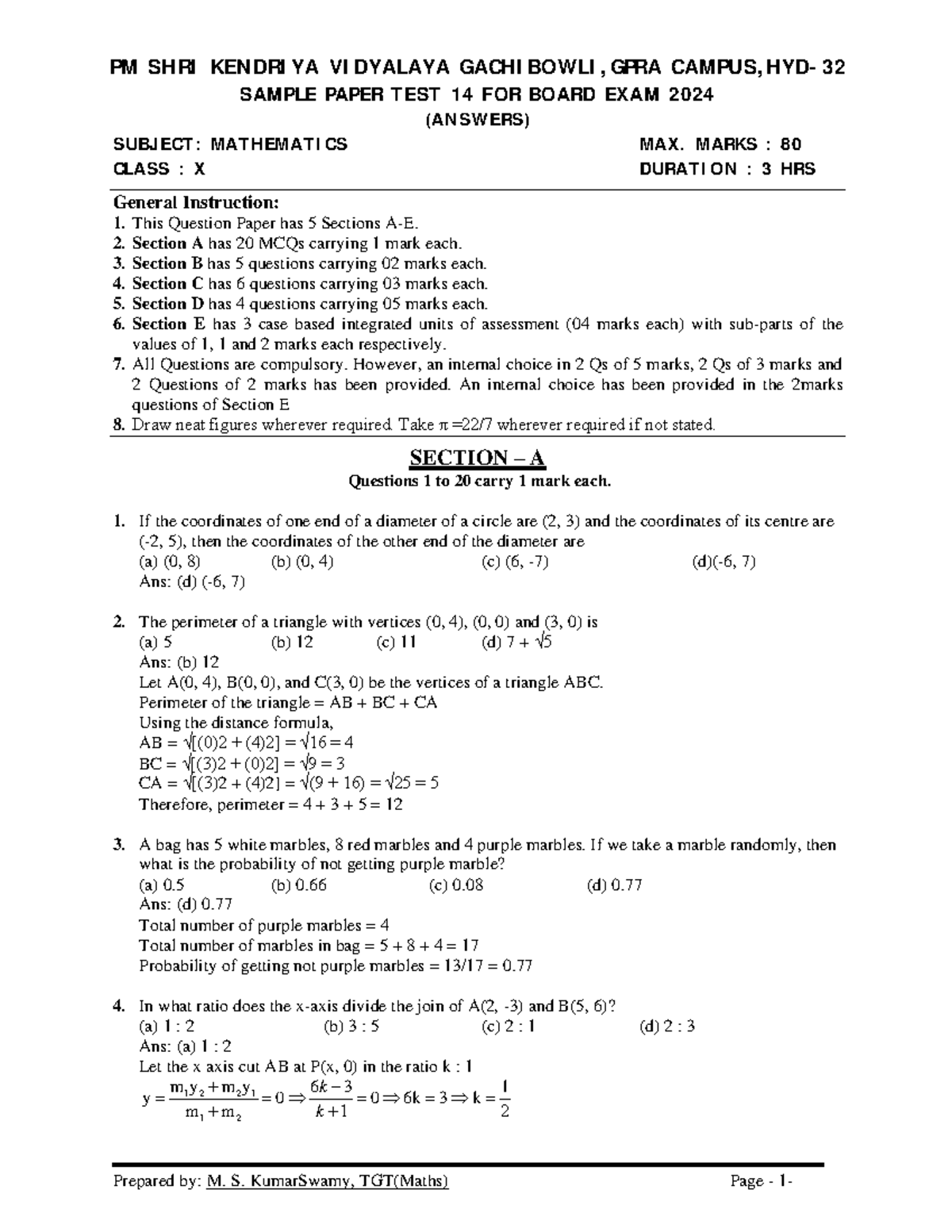 Sample Paper 14 Solutions for Mathematics Class X Board Exam 2024 - Studocu