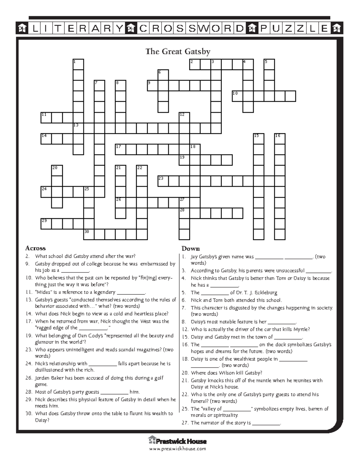 The Great Gatsby Crossword Puzzle - Studocu