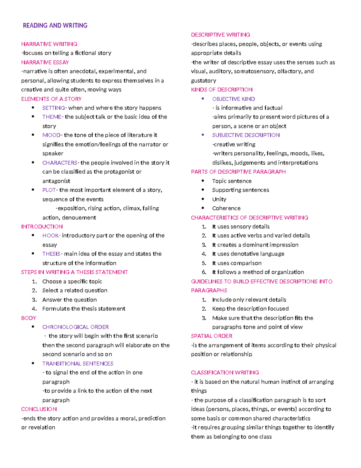 Reading and Writing: Narrative Essay Notes (ENG 101) - Studocu