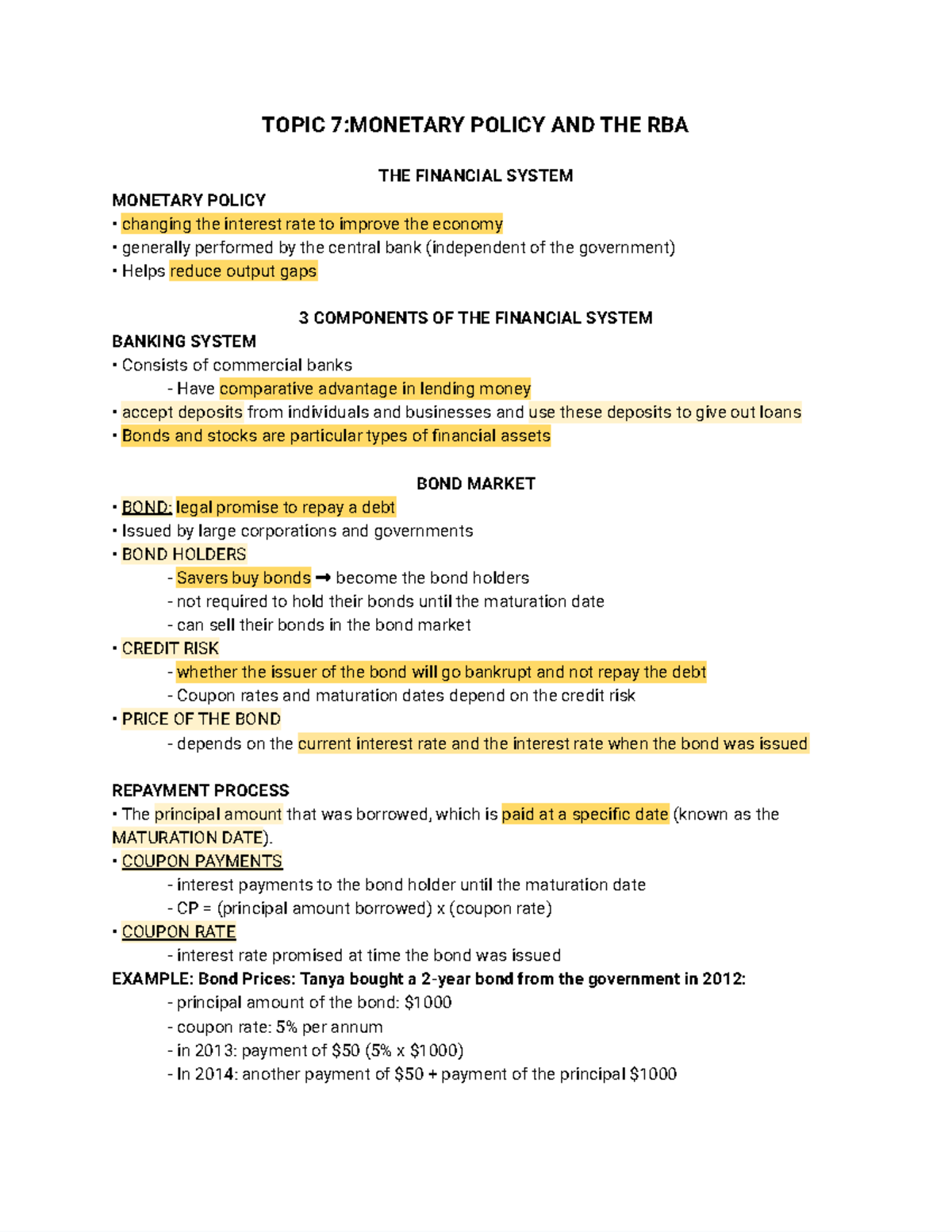 ECON1102 notes - Topic 7 Google Docs - TOPIC 7:MONETARY POLICY AND THE ...