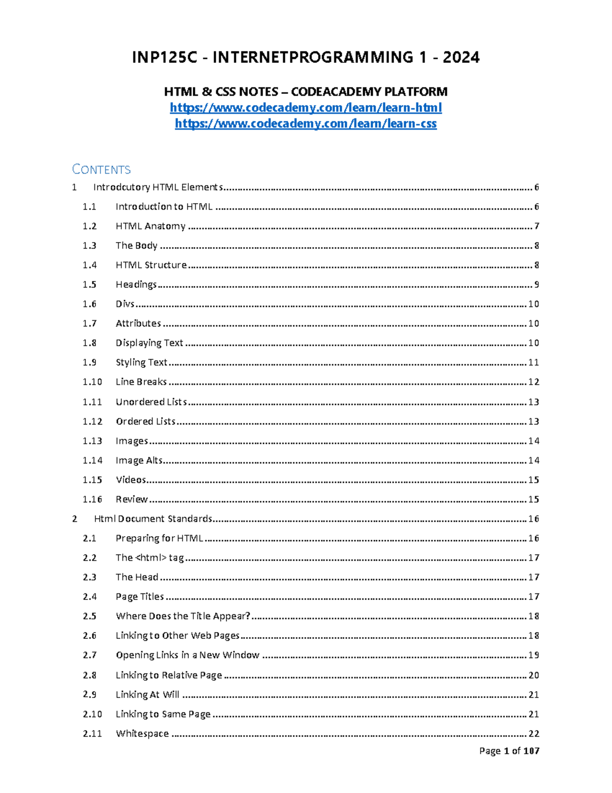 INP125C Internet Programming 1 2024 HTML & CSS Study Notes - Studocu
