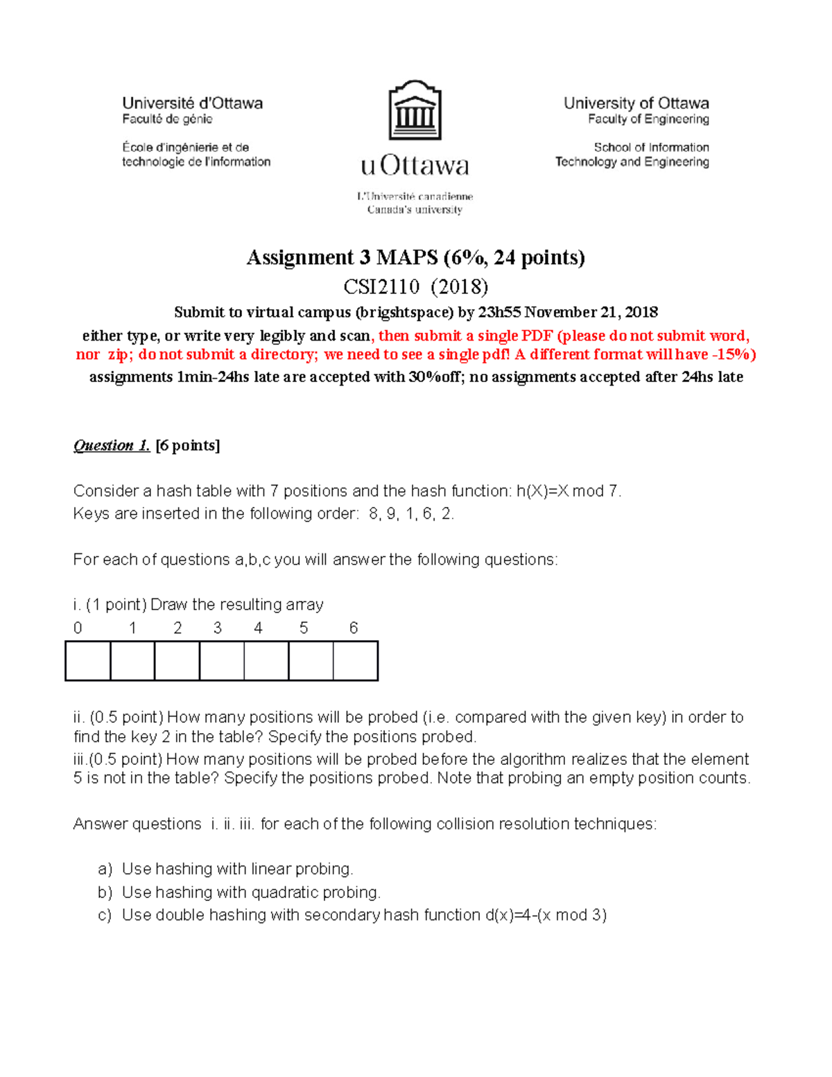 CSI2110: Assignment 3 Solutions - Assignment 3 MAPS 24 points) CSI2110 ...