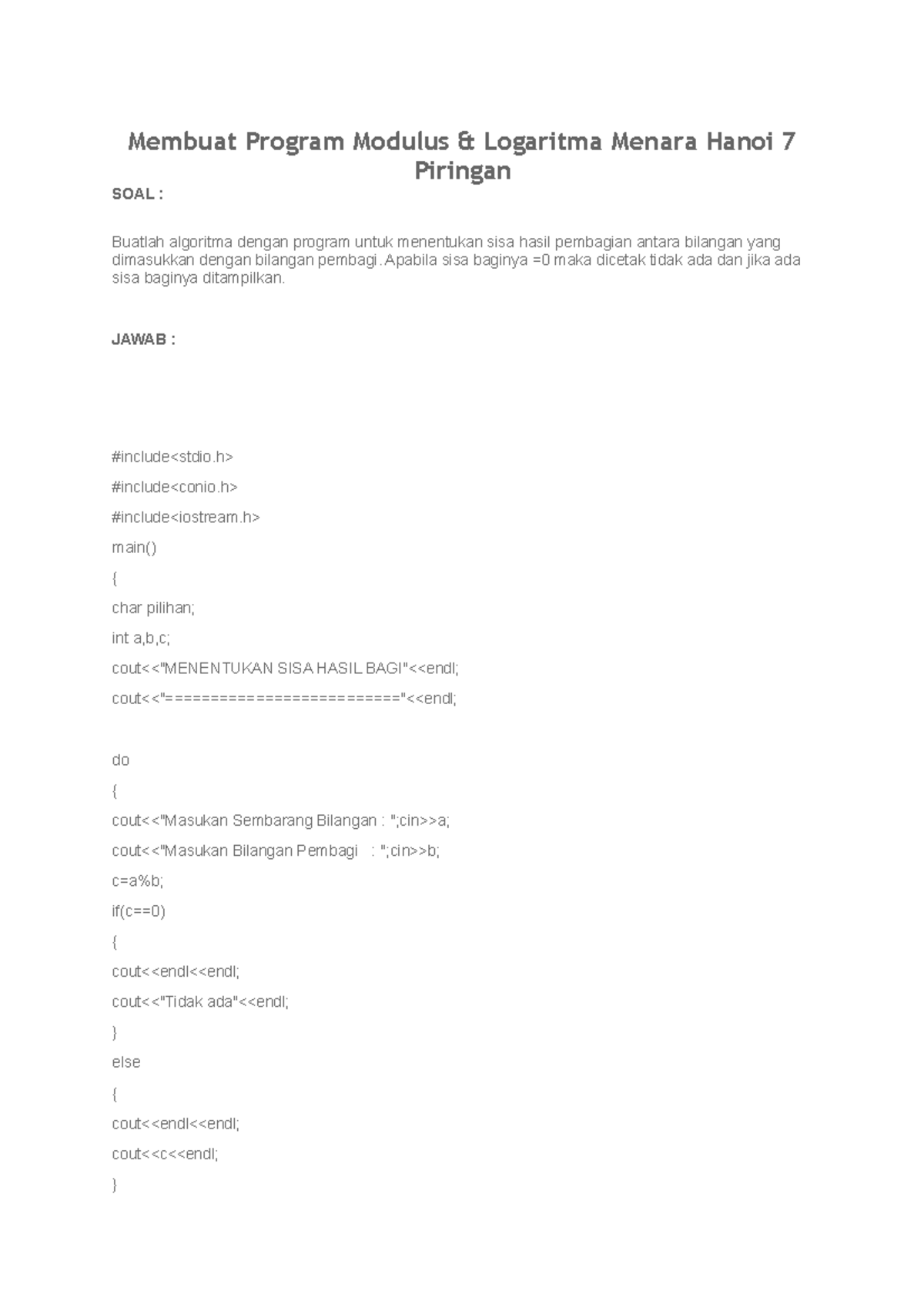 Membuat Program Modulus - Apabila sisa baginya =0 maka dicetak tidak ...