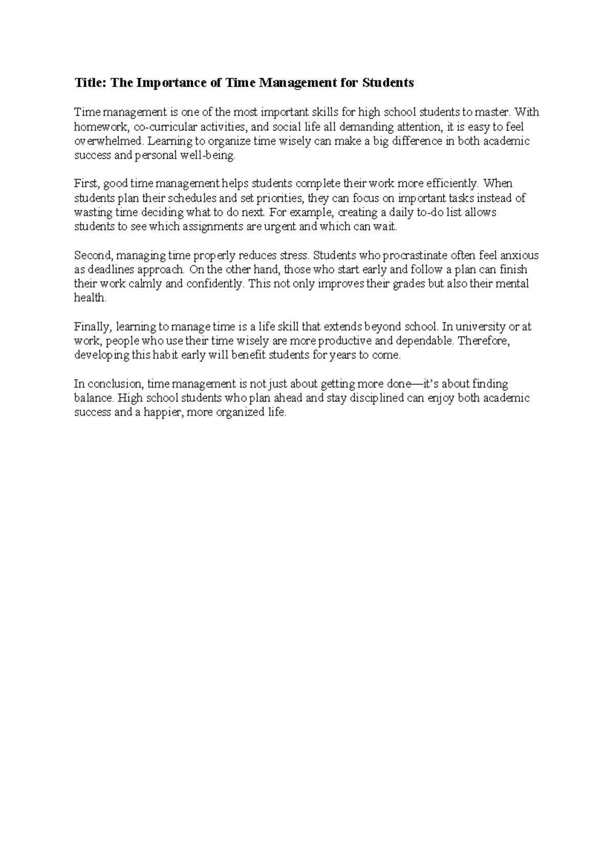 Title: The Importance of Time Management for Students - Essay Notes ...