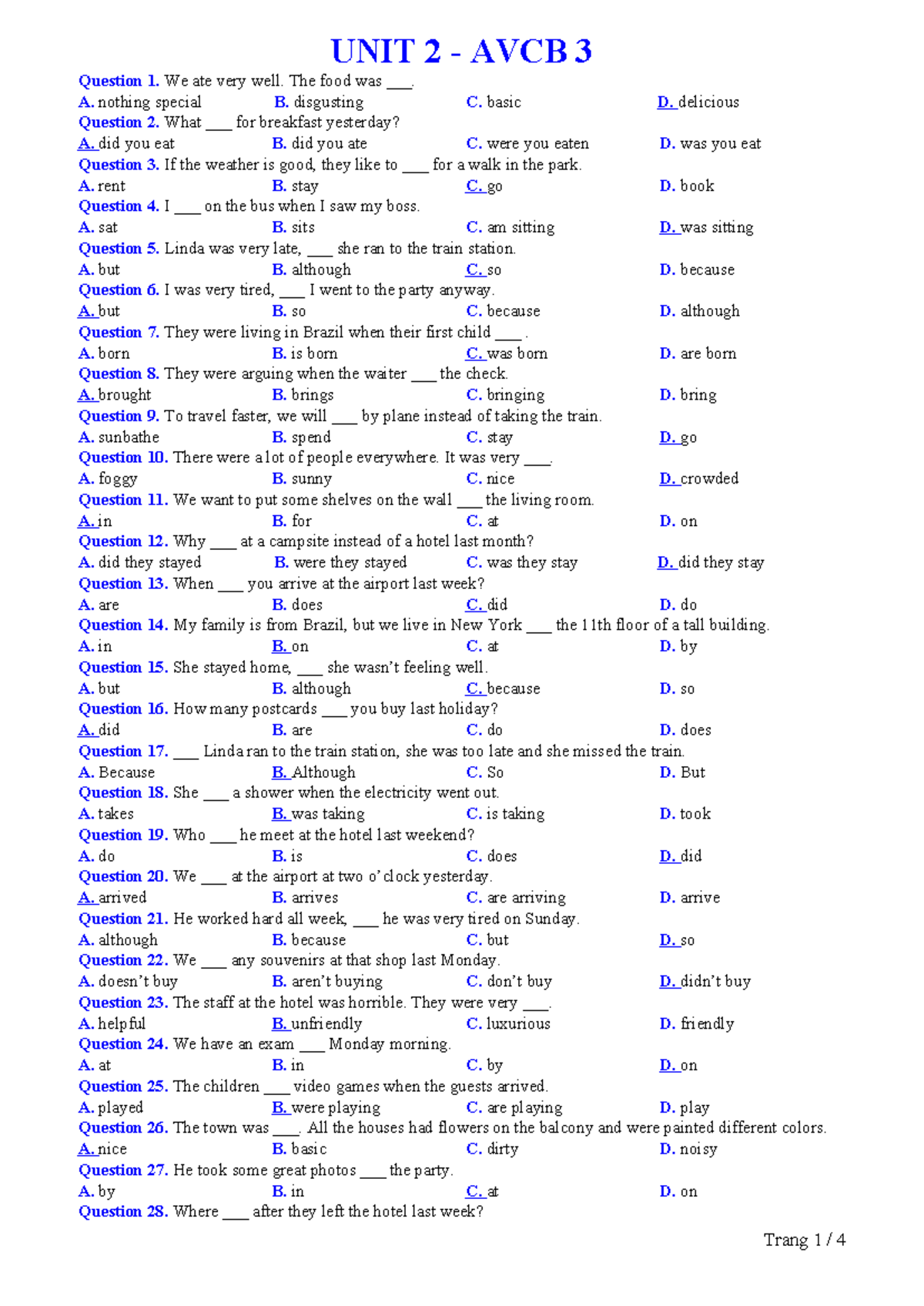 UNIT 2 AVCB 3 - Practice Questions and Answers (112 Items) - Studocu