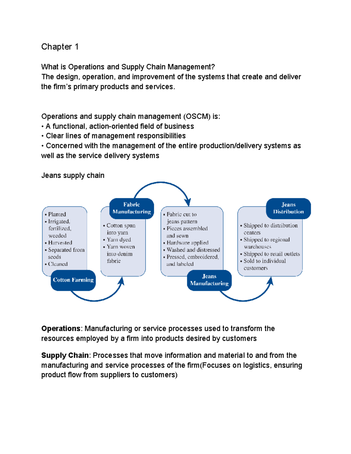 SCMT 364 - Chapter 1,2 notes - Chapter 1 What is Operations and Supply ...