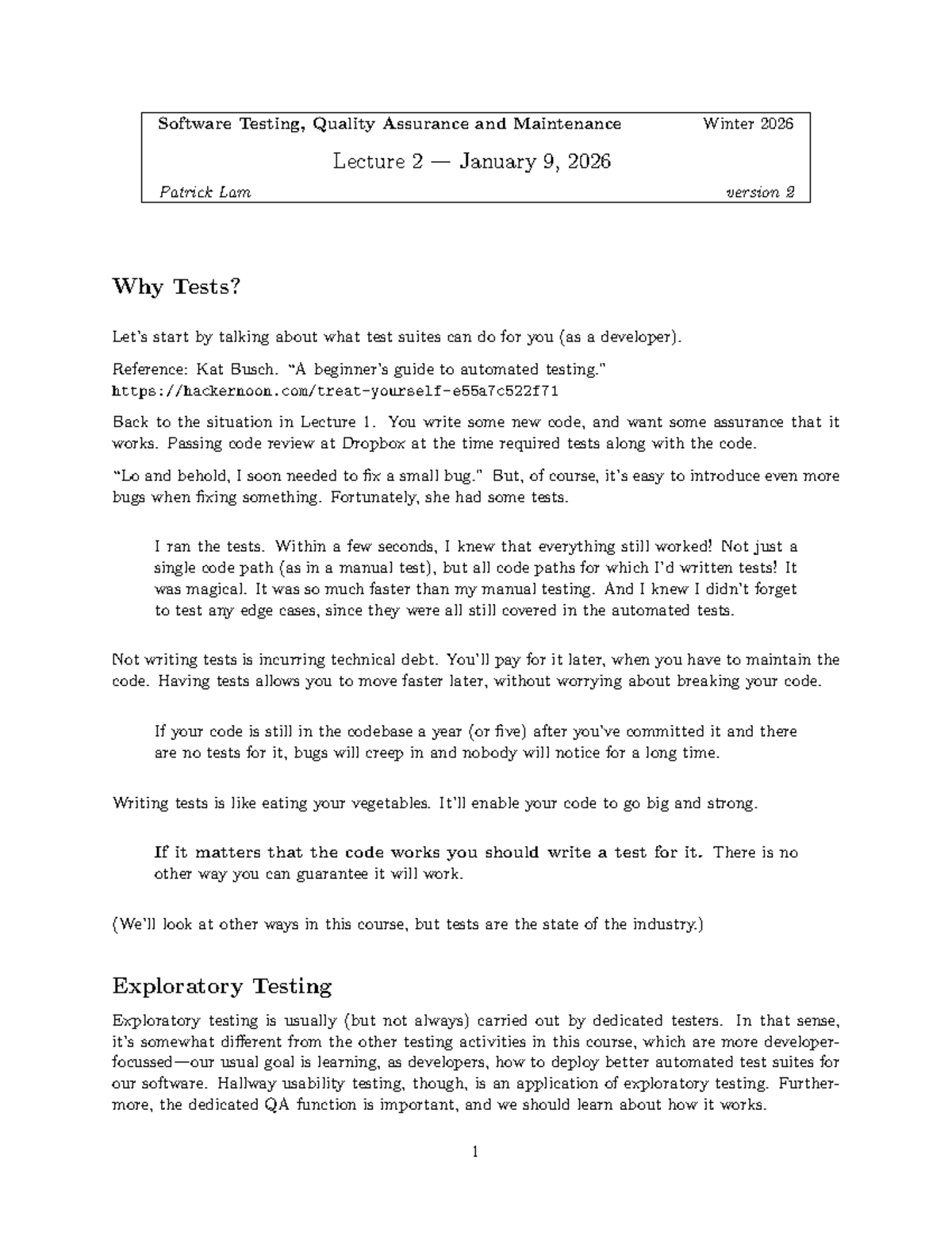 Software Testing, Quality Assurance & Maintenance Winter 2026 Lecture 2 ...