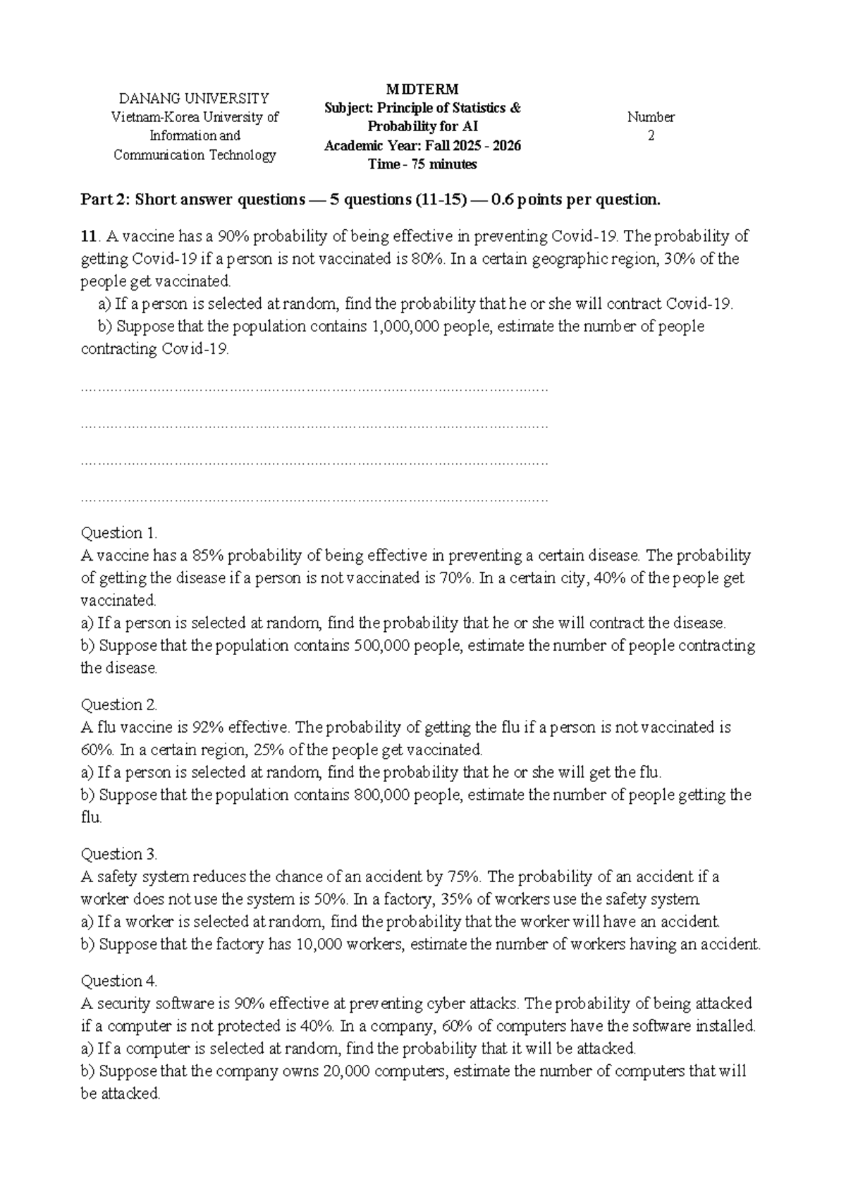 Midterm Practice Questions for STA 202: Principles of Statistics - Studocu
