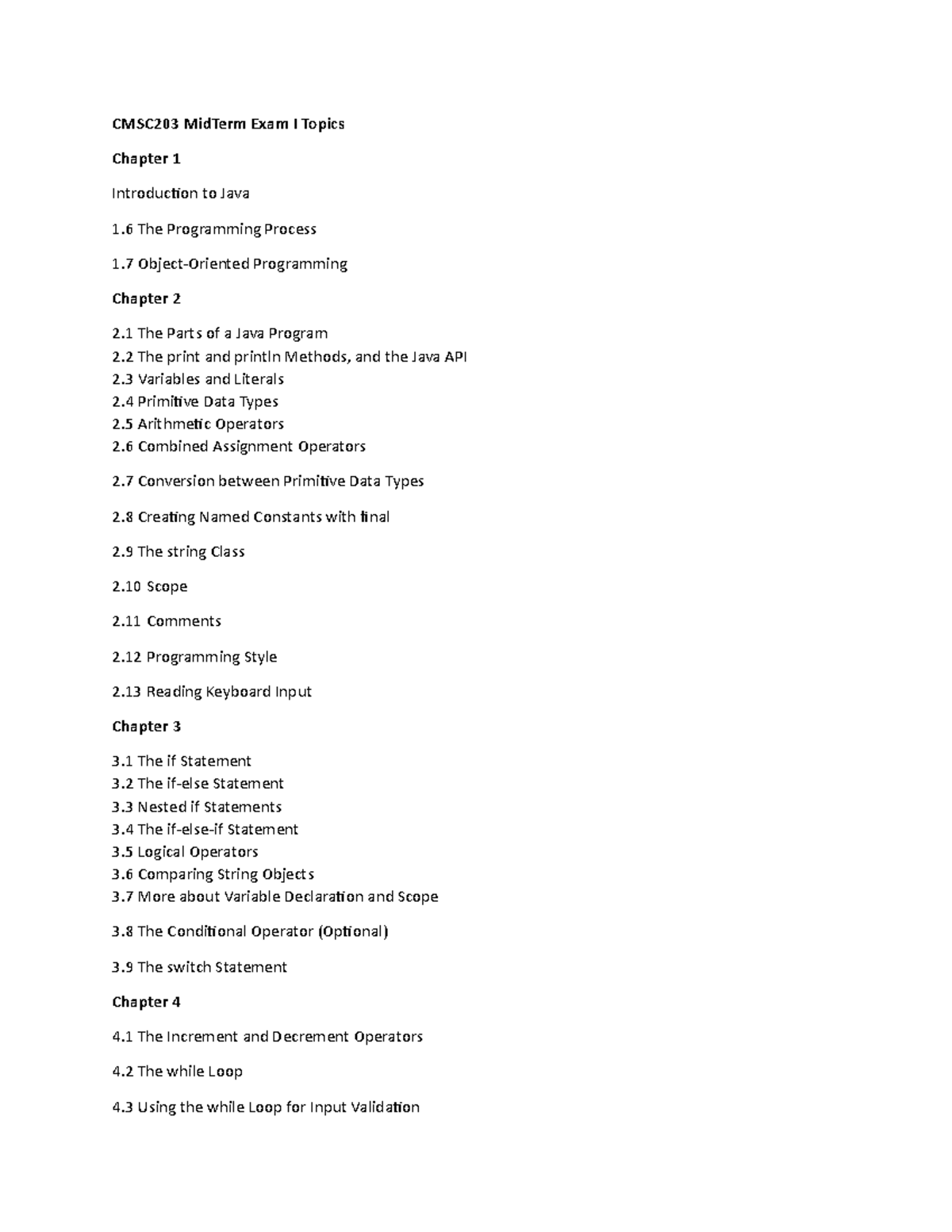 CMSC203 MidTerm Exam I Review: Java Programming Topics - Studocu