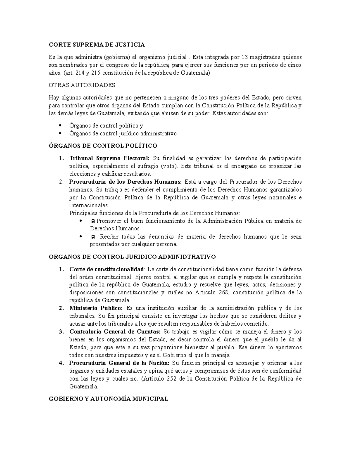 Corte Suprema de Justicia y Órganos de Control en Guatemala - Studocu