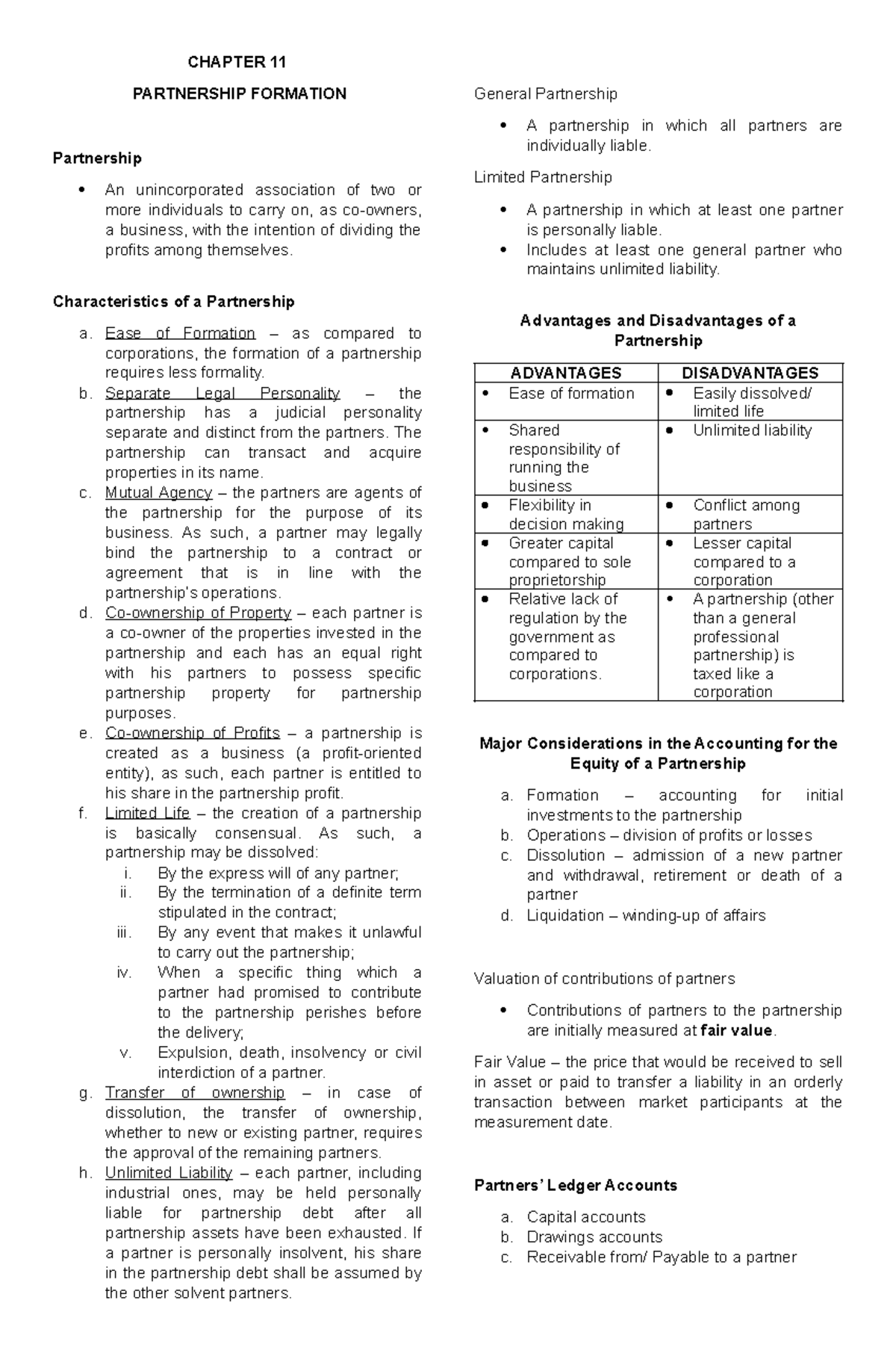FAR - Chapter 11 & 12: Partnership Formation & Accounting Principles ...