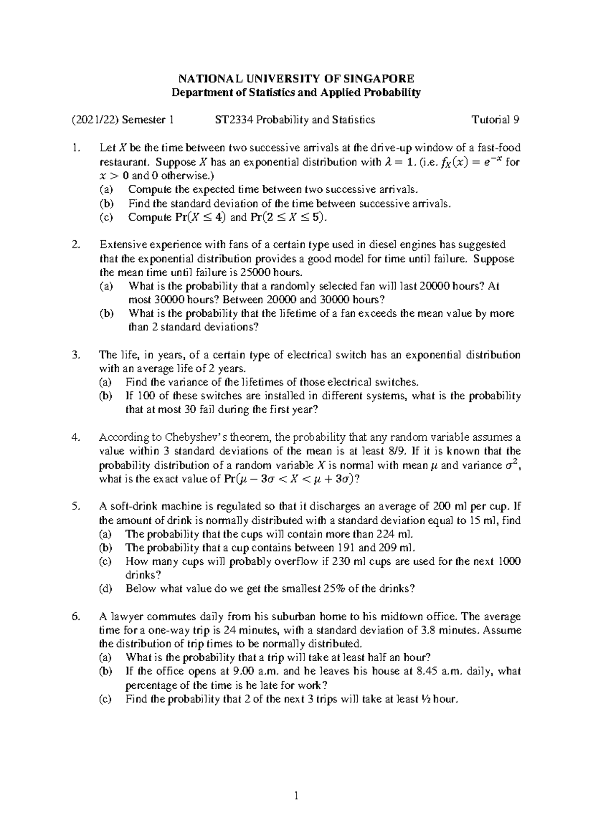 ST2334 21S1 Tutorial 9 - ST2334 - NUS - Studocu