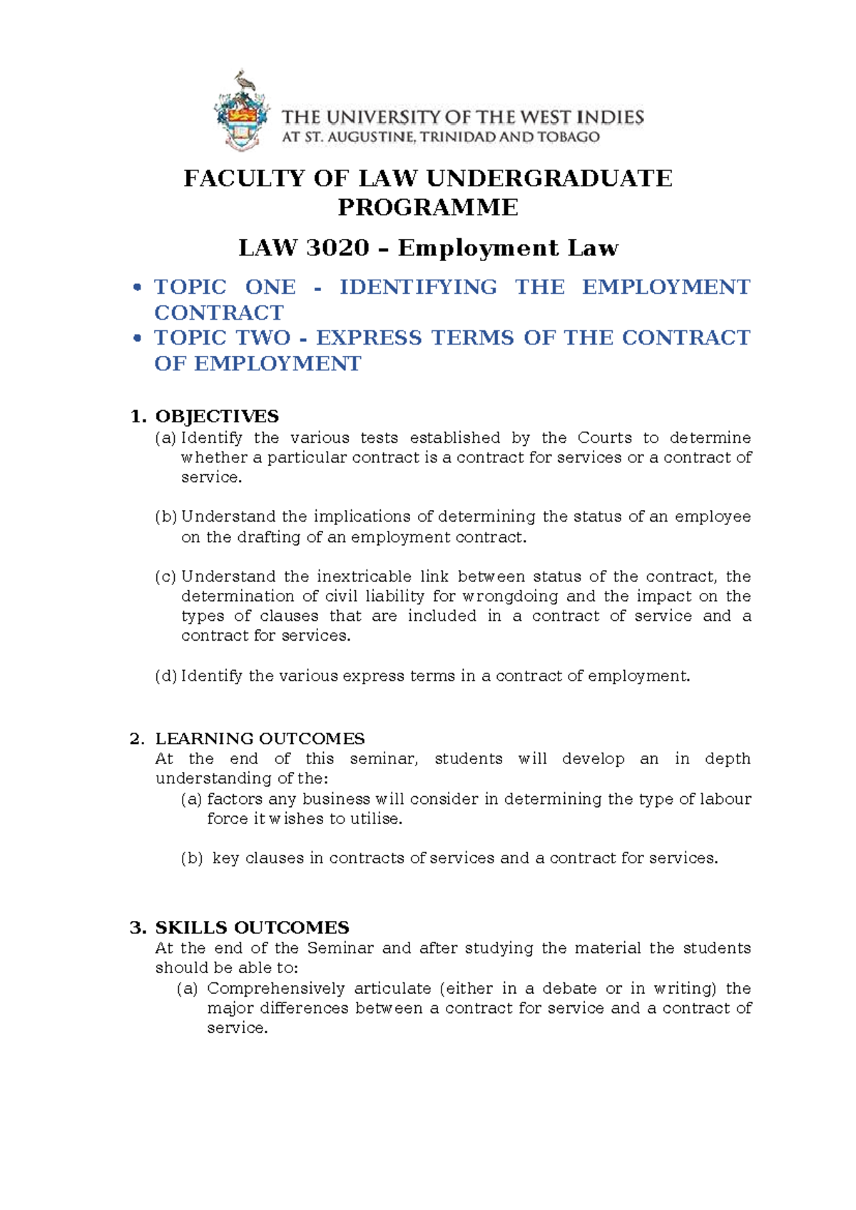 LAW 3020 Employment Law: Understanding Employment Contracts and Terms ...