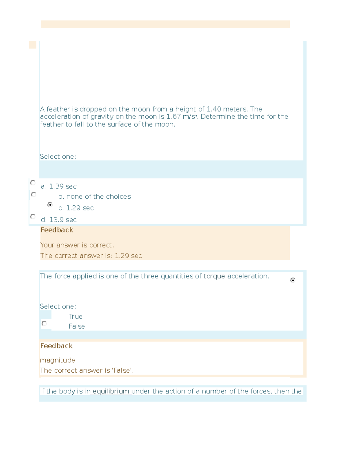 Calculusbasedphysicsprelimtofinals 100 - A feather is dropped on the ...