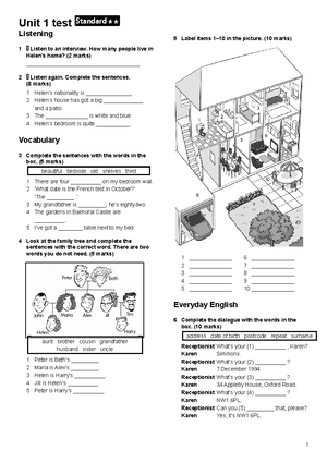 Editable Test Unit 1. Challenge Level - Listening 1 Listen And Number ...