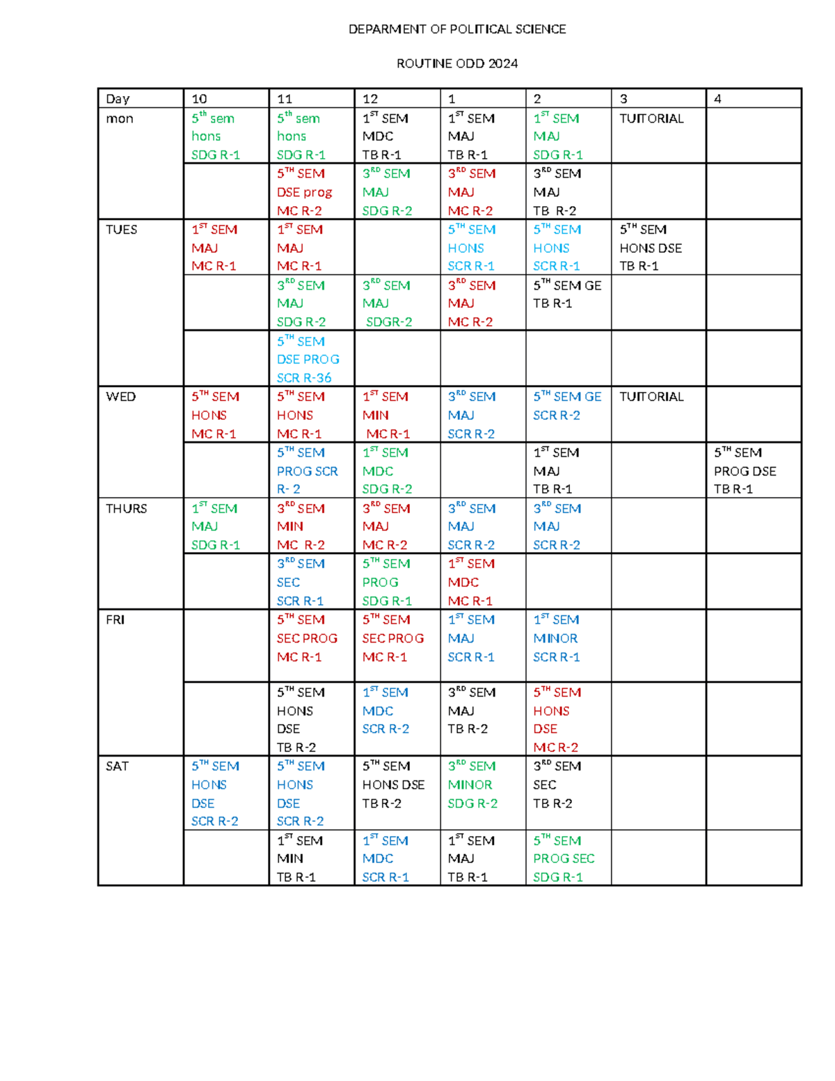 37f3g-s9abd - Political Science Routine Odd Semester 2024 - Studocu