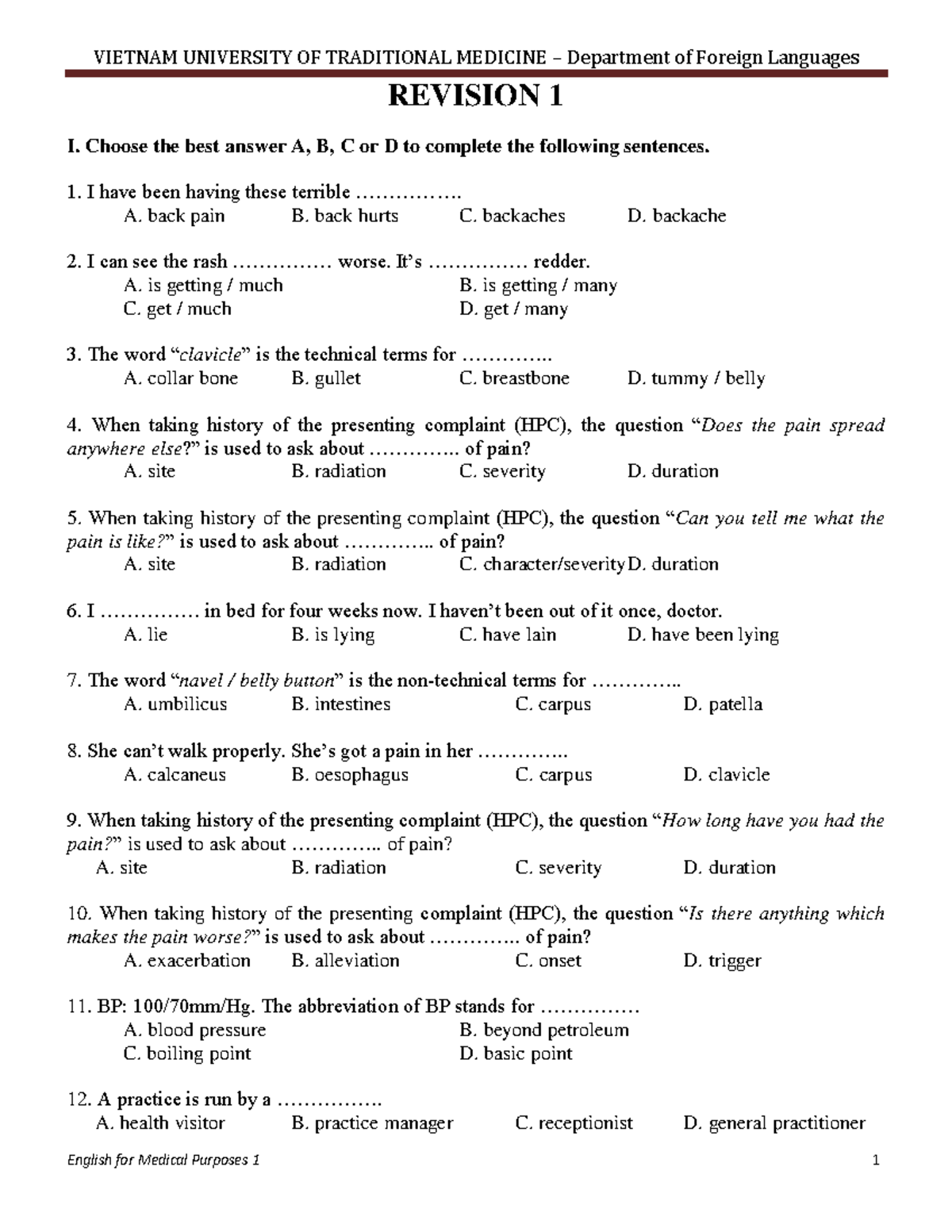 Revision 1 2 -TACN 1 (U1-6) - REVISION 1 I. Choose the best answer A, B ...