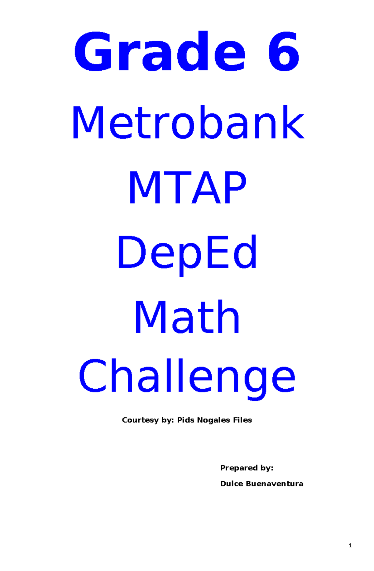 Grade 6 Math Challenge Review: Metrobank-MTAP-DepEd Insights - Studocu