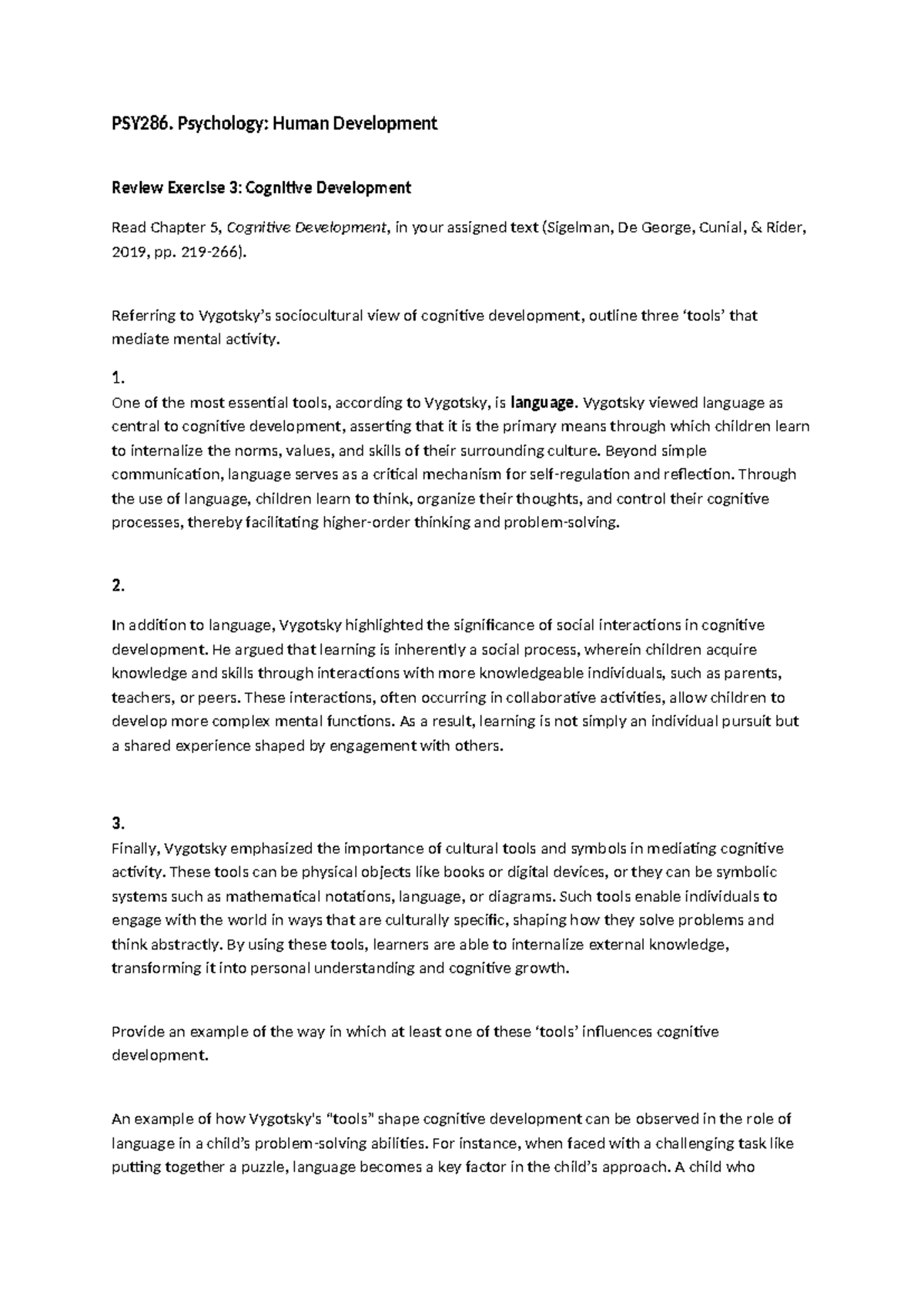 Cognitive Development Tools in PSY286 Review Exercise 3 - Studocu
