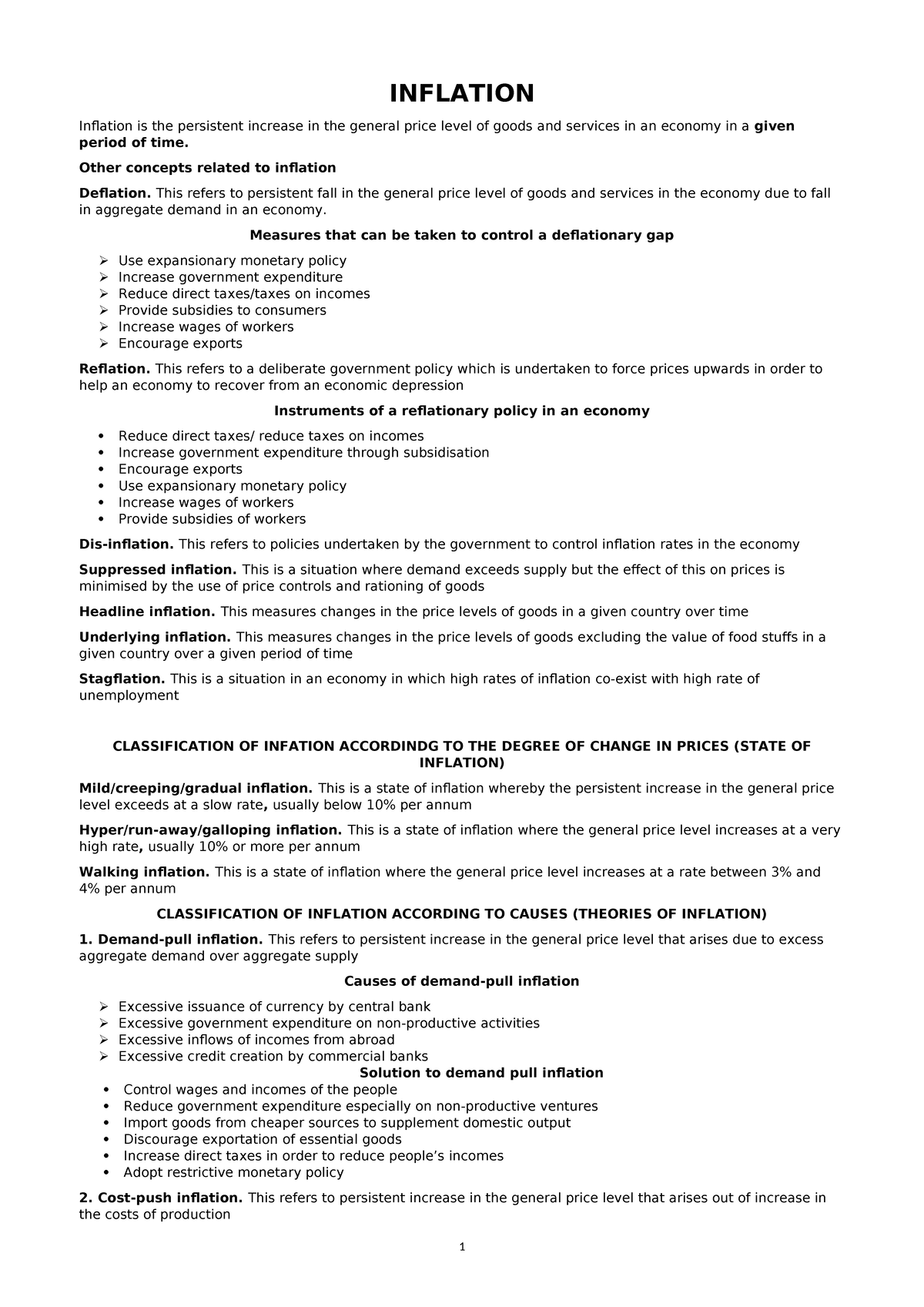 Inflation: Comprehensive Notes on Causes, Effects, and Control Measures ...