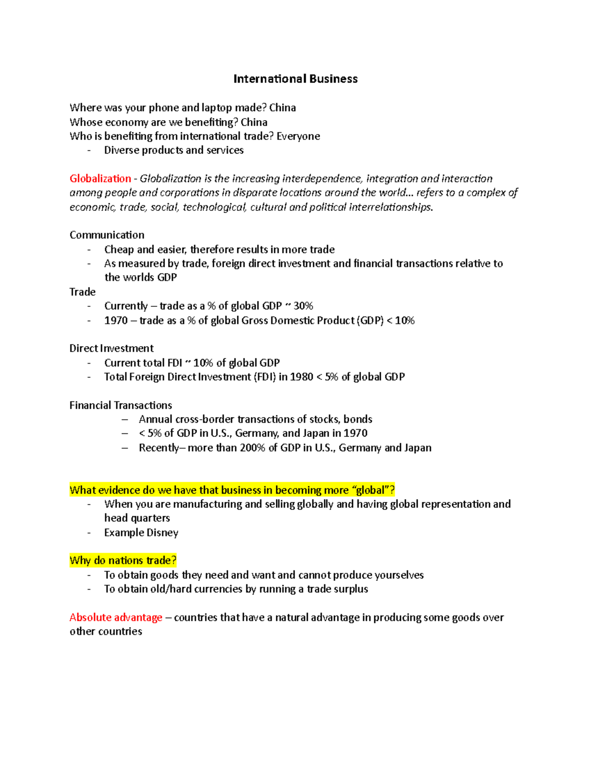 INTB M - W9 - International Business Notes and Key Concepts - Studocu