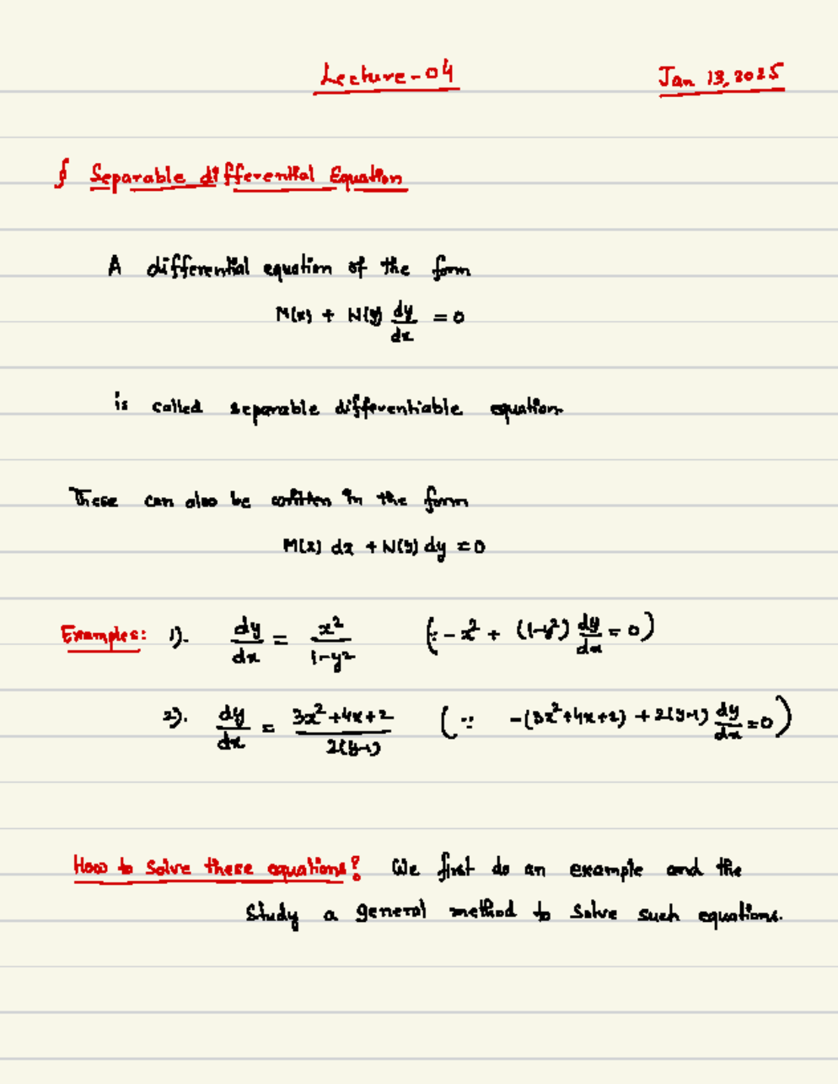 Separable Differential Equations: General Method & Examples (Math 101 ...