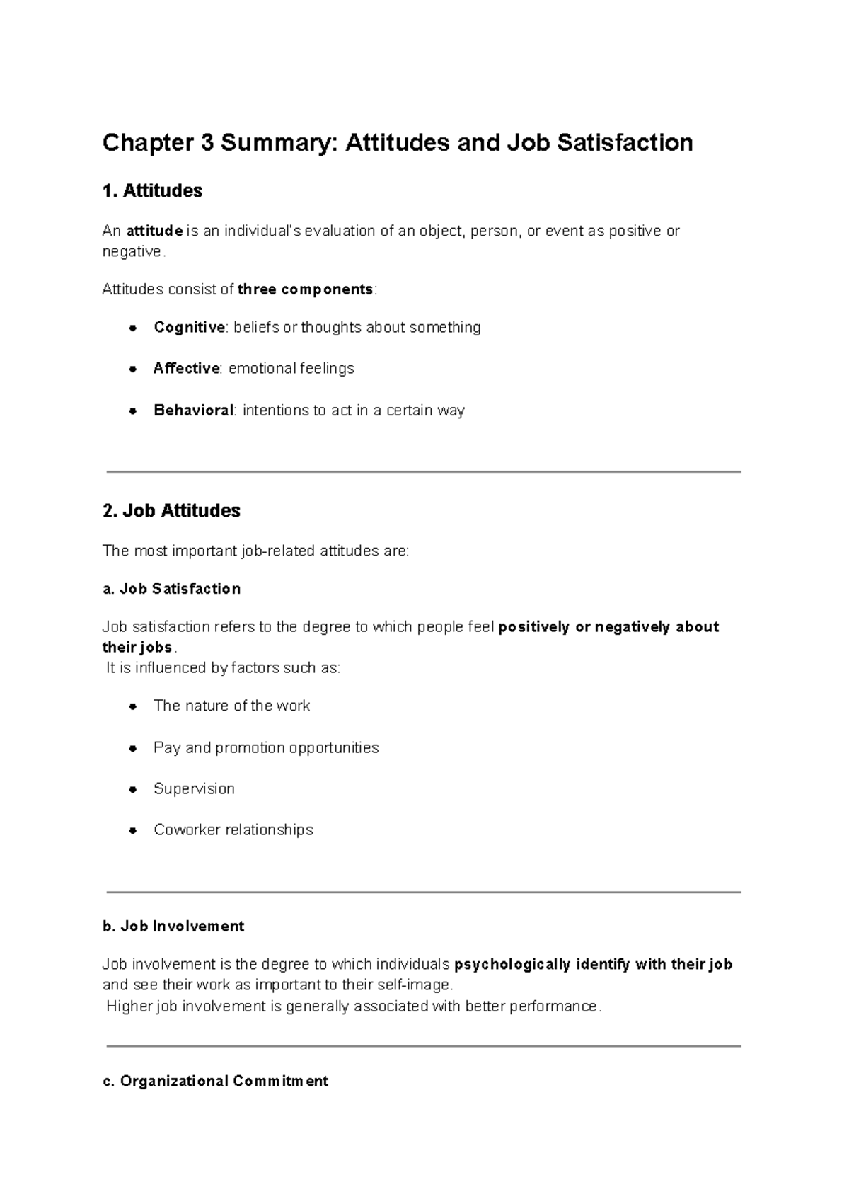 Chapter 3 Summary: Attitudes & Job Satisfaction Insights - Studocu