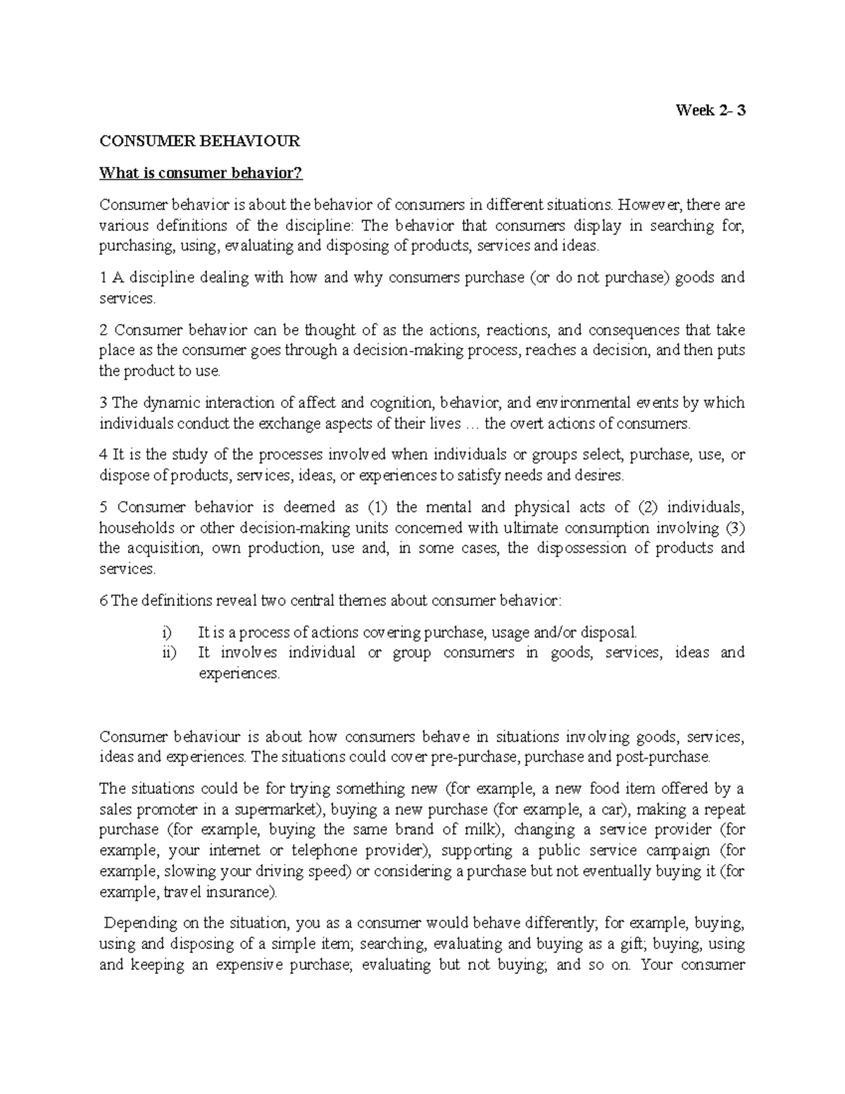 CED 071 Consumer behaviour Week 2 - Week 2- 3 CONSUMER BEHAVIOUR What ...
