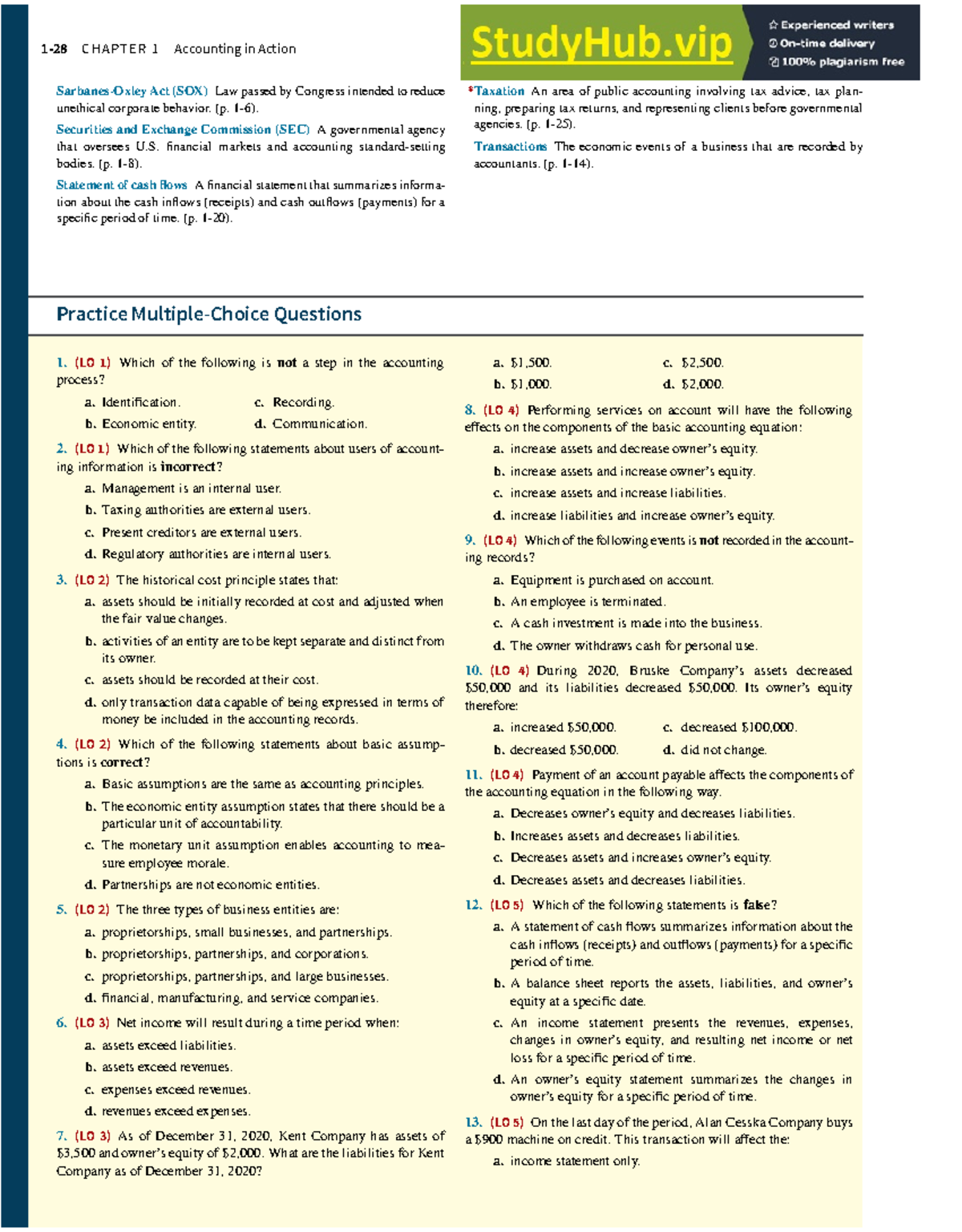 Chapter 1 Practice Questions: Accounting in Action (ACC 101) - Studocu