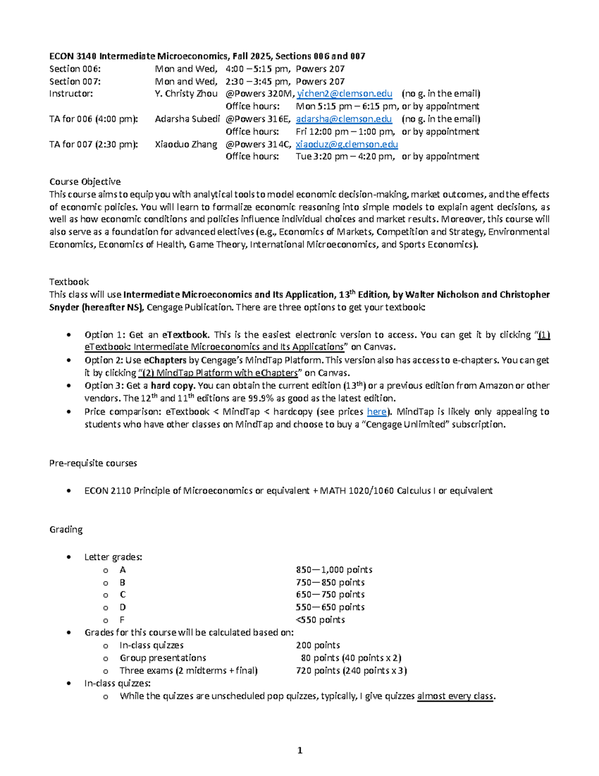 ECON 3140 Intermediate Microeconomics Syllabus, Fall 2025 - Studocu