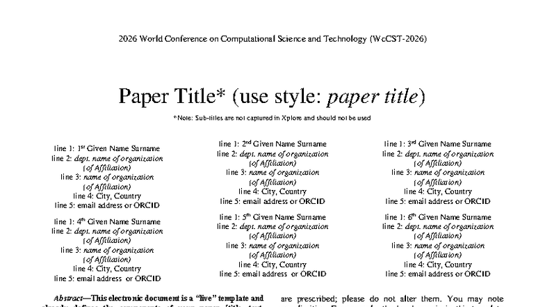 2026 World Conference on Computational Science & Tech Paper Template ...