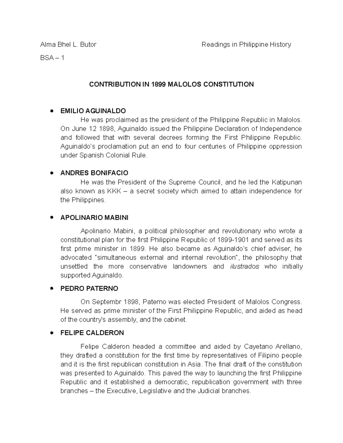 BSA-1: Key Figures and Contributions to the 1899 Malolos Constitution ...