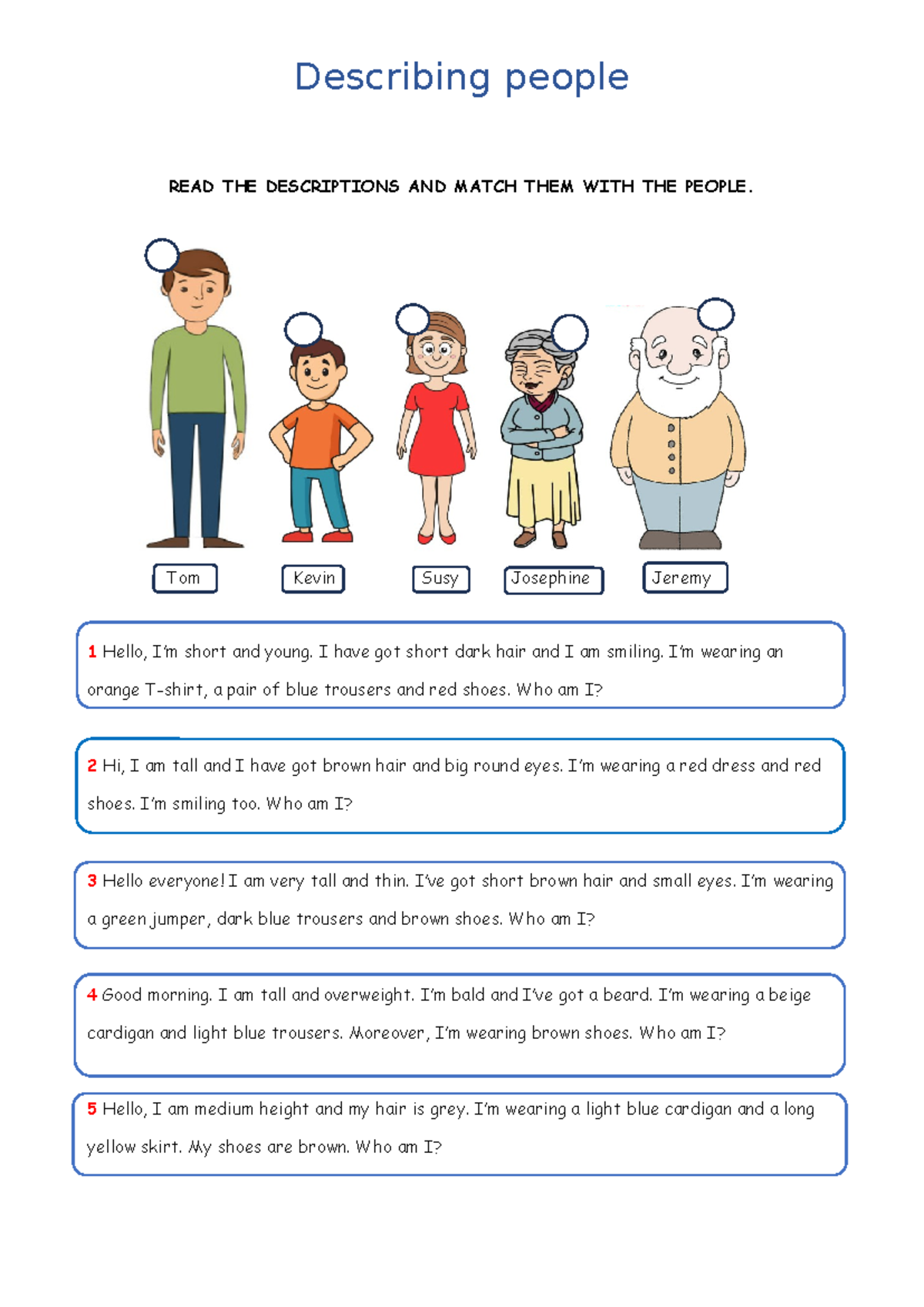 Describing People: Match the Descriptions with Names 154688 - Studocu