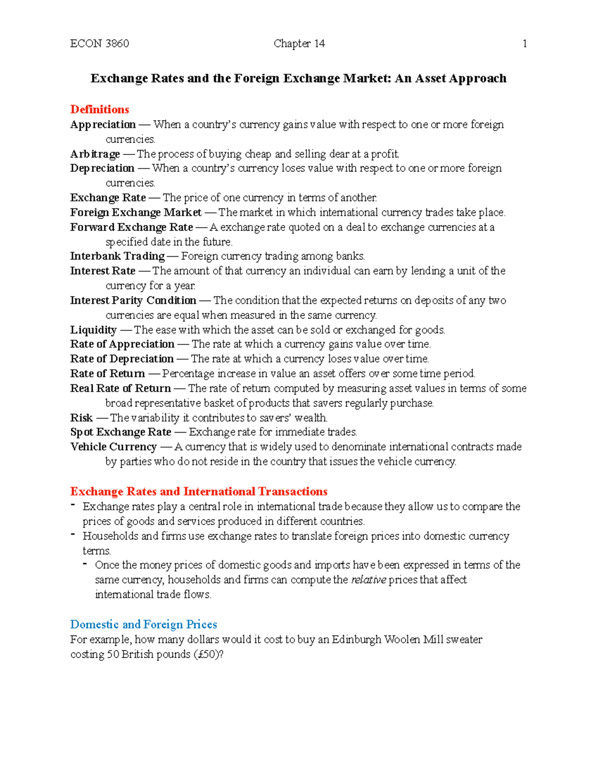 Chapter 14 Summary: Exchange Rates in International Economics - Studocu