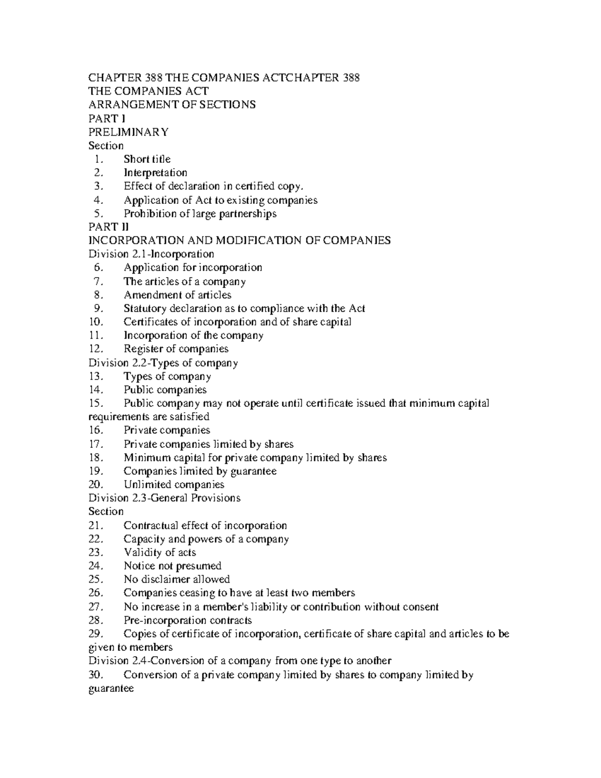 Chapter 388: The Companies Act Detailed Overview and Provisions - Studocu