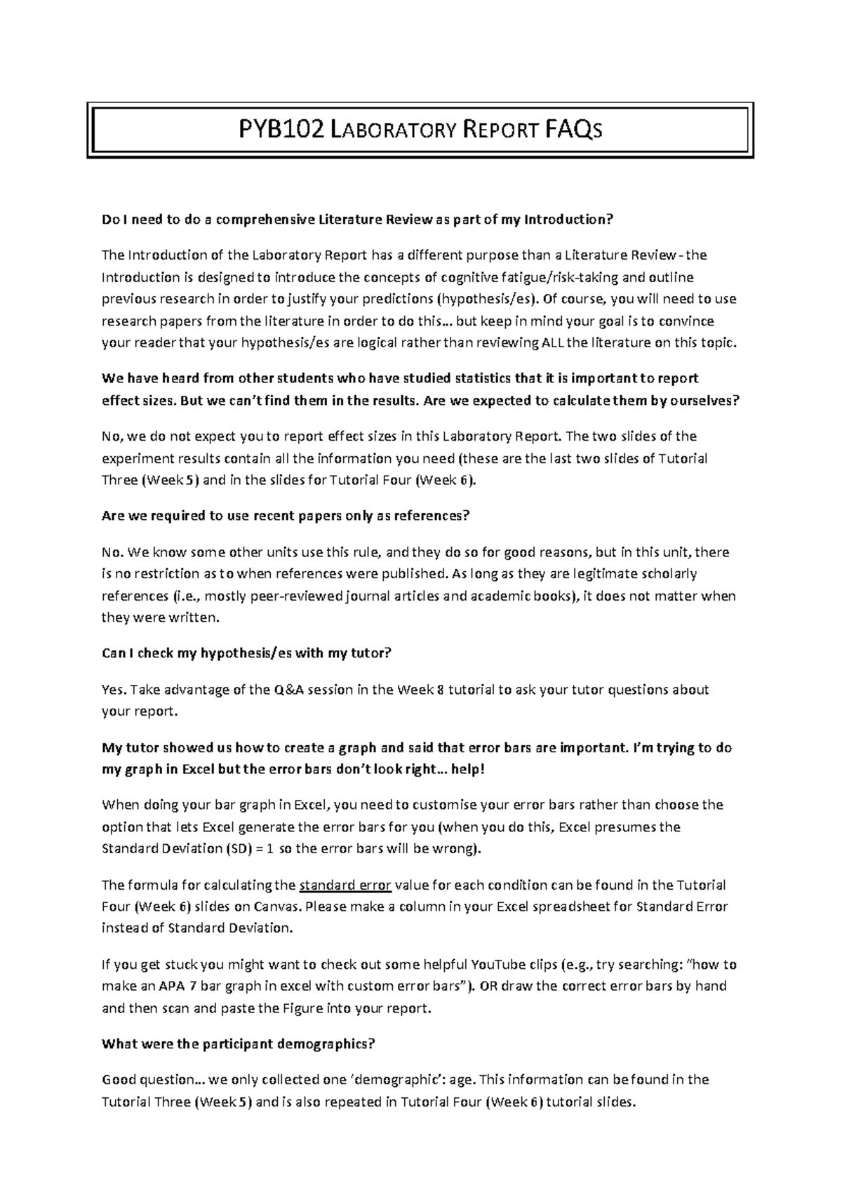 PYB102 Laboratory Report FAQs: Key Guidelines for Success - Studocu
