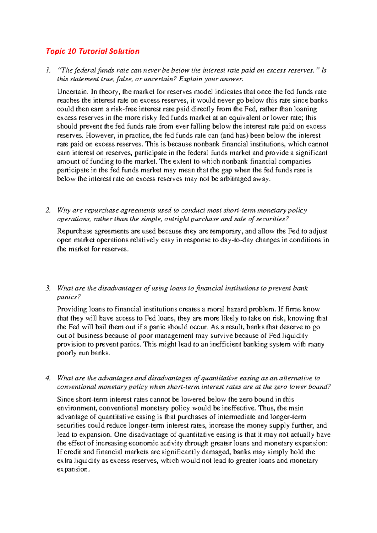 T10 Lecture Notes - Week 3 Tutorial Solutions on Monetary Policy - Studocu