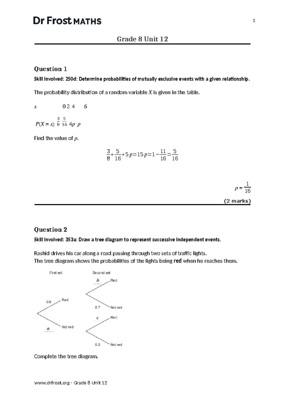 Grade 8 Unit 12 Probability Skills Practice and Solutions - Studocu