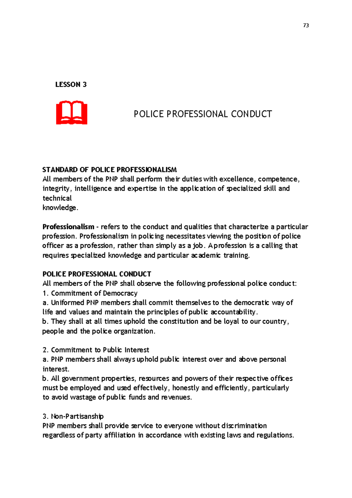 PNP Professional Conduct Standards: Lesson 3 Overview - Studocu