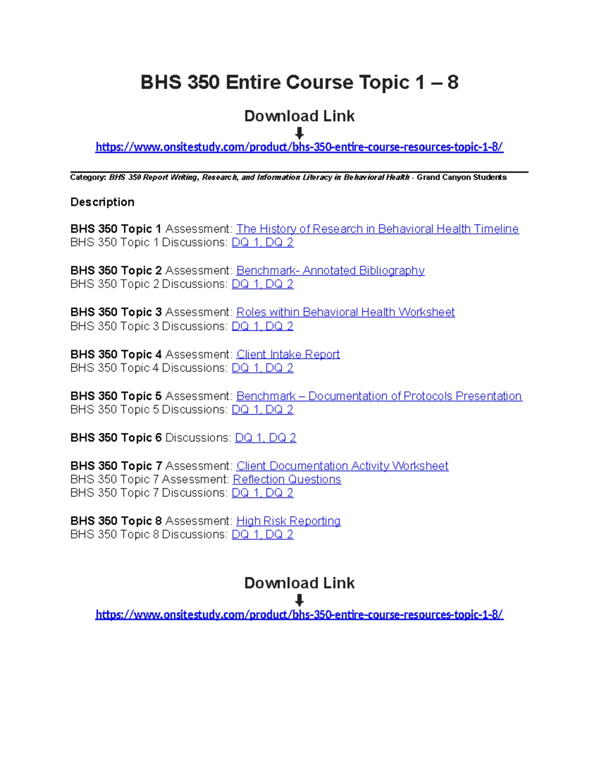 BHS 240 Comprehensive Overview: Topics 1-7 Course Content Guide - Studocu