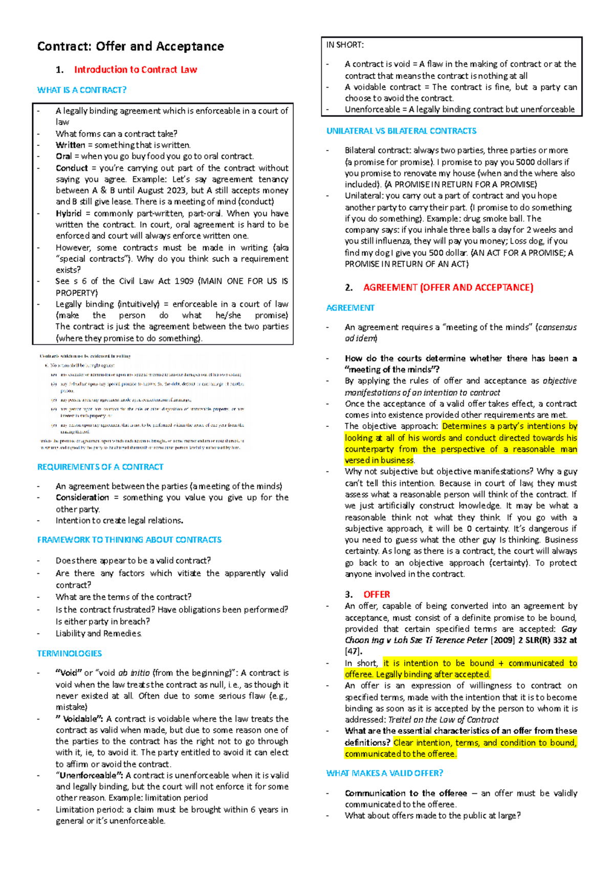 BLAW 2A: Real Notes on Contract Law - Offer and Acceptance Concepts ...